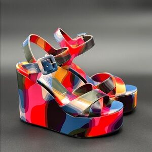 Chunky Red and Pink Wedge Shoes with Adjustable Straps